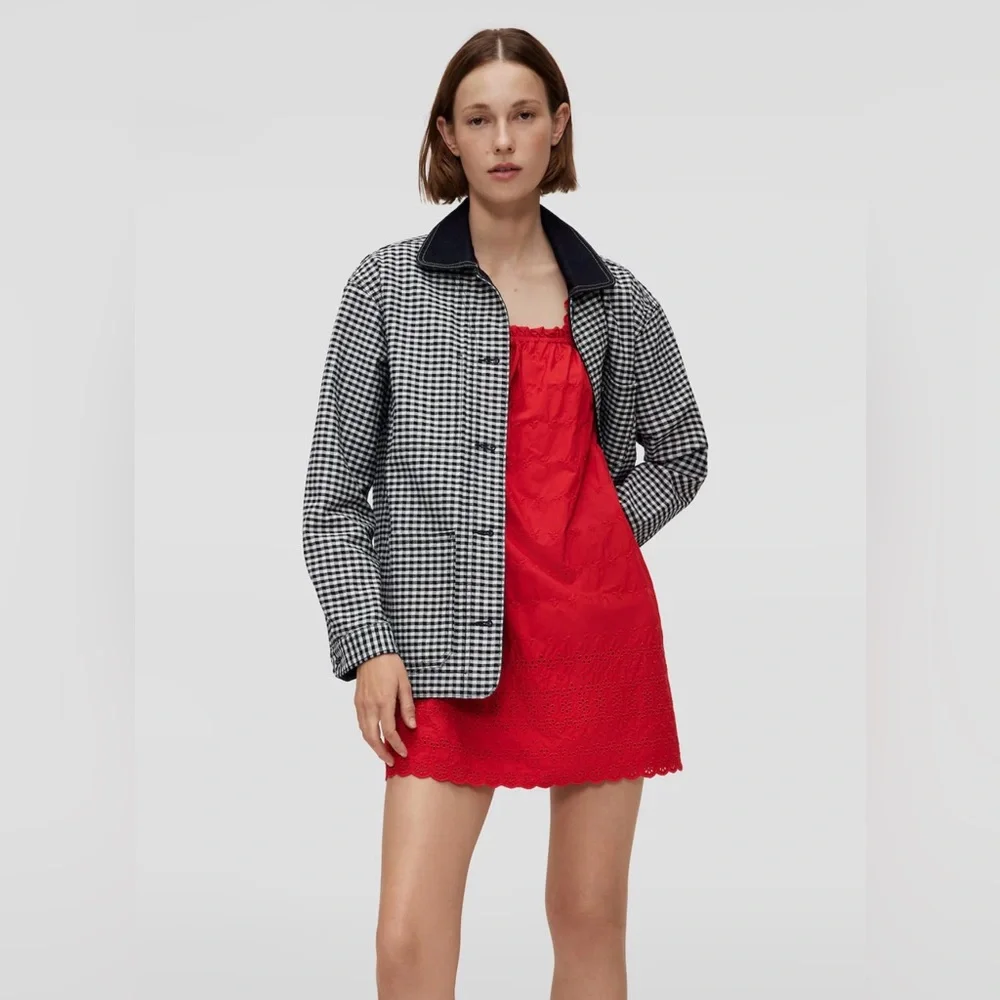 GAP x Doen Gingham Denim Jacket Pascual Blue White Black Size Small S - Picture 3 of 15